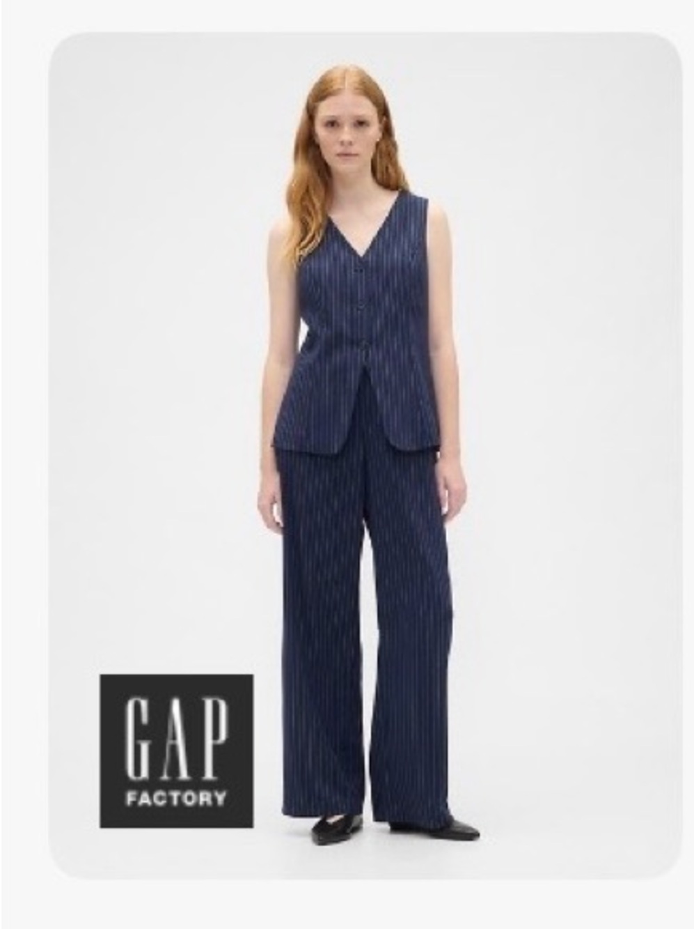 GAP Navy Pinstripe Wide-Leg Trousers and Vest Sold as Set
